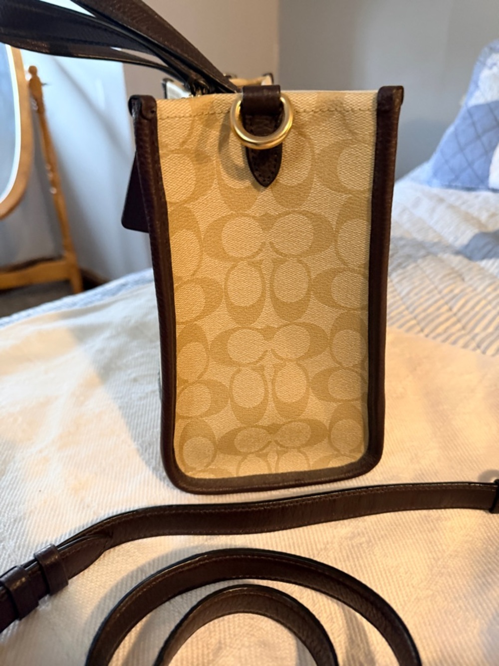 Coach Color Block Leather Satchel in Cream / Tan / Brown and Signature - Picture 4 of 8